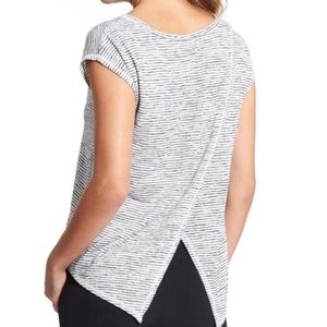 Athleta Breezy Black and White Stripe Split Back Tee
